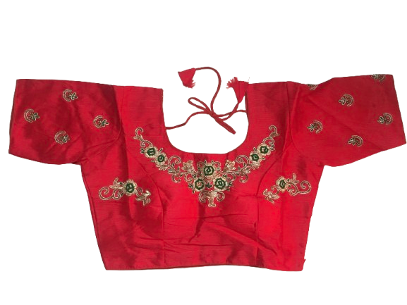 Raw Silk Red Designer Blouse 141